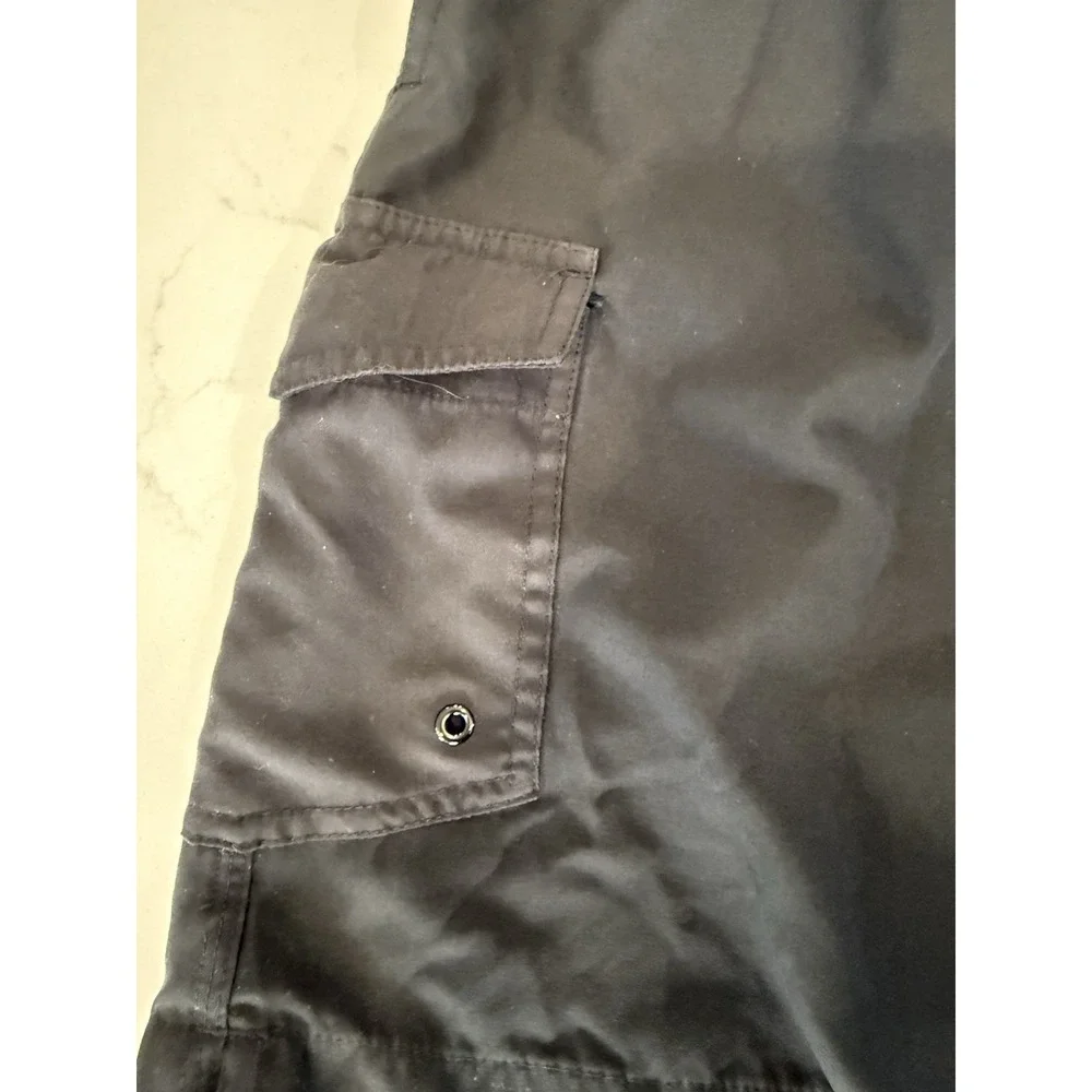 Men's Wave Zone Black Cargo Swim trunks Size‎ Large Drawstring Pockets Logo